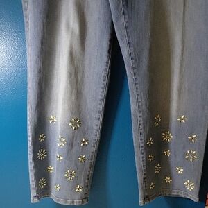 NWOT MICHAEL Michael Kors Blue Floral Embellished Jeans, Ankle/Crop Size 12